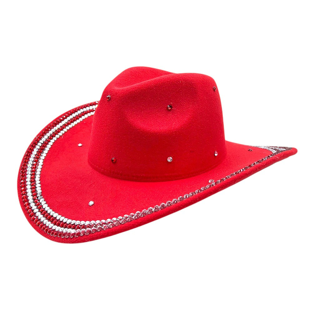 Red Bling Studded Cowboy Western Hat adds a touch of elegance and sparkle to any western outfit. Made with high quality materials, it offers both style and durability. Perfect for a day on the ranch or a night out on the town.