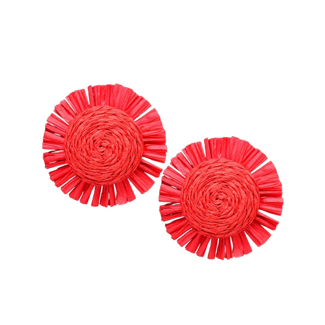 Red Swirl Raffia Centered Earrings, are fun handcrafted jewelry that fits your lifestyle, adding a pop of pretty color. Enhance your attire with these vibrant artisanal earrings to show off your fun trendsetting style. Great gift idea for your Wife, Mom, your Loving one, or any family member.