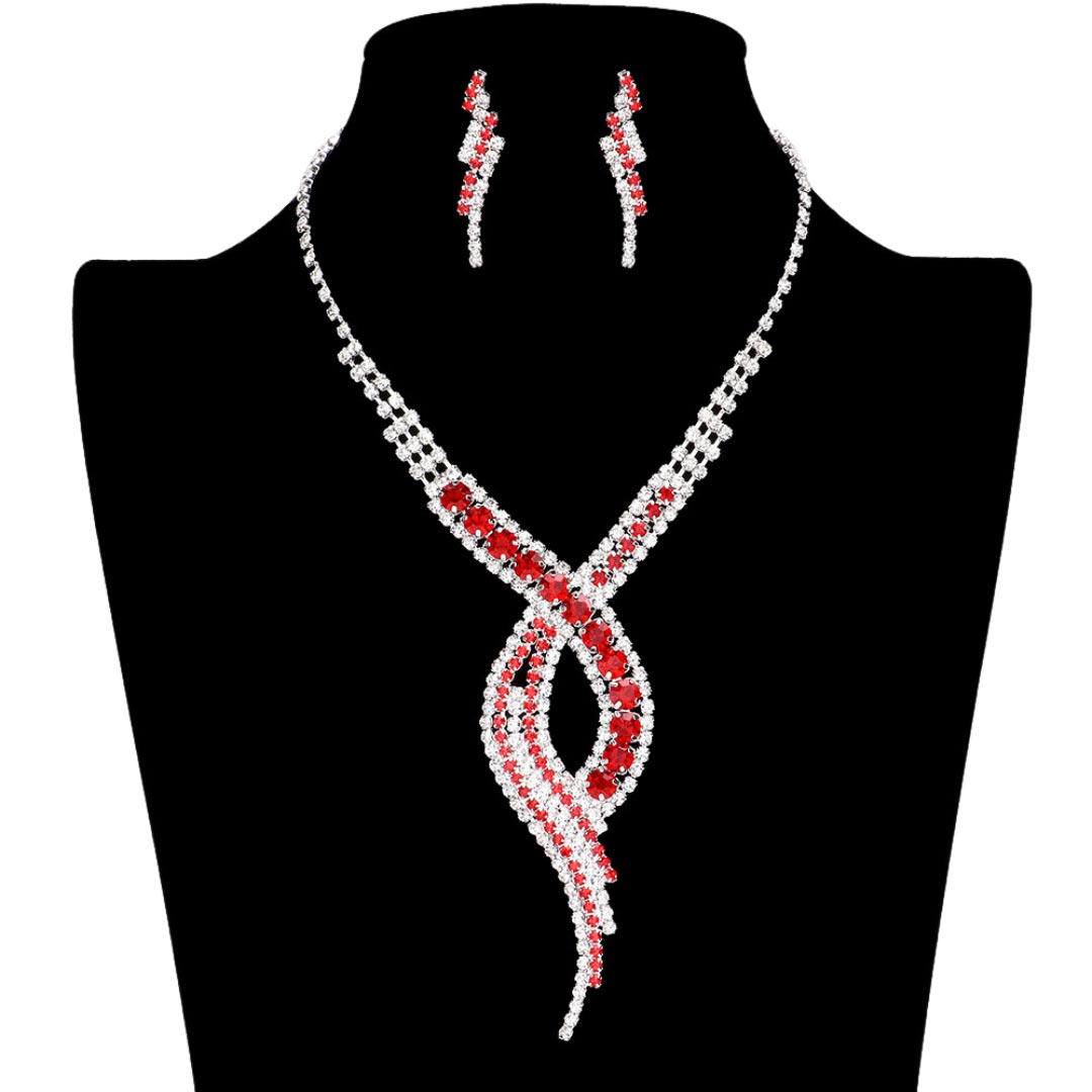 Red Swirl Rhinestone Pave Necklace, get ready with this swirl rhinestone pave necklace to receive the best compliments on any special occasion. These classy swirl rhinestone pave necklaces are perfect for parties, weddings, and evenings. Awesome gift for birthdays, anniversaries, Valentine‚Äö√Ñ√¥s Day, or any special occasion.