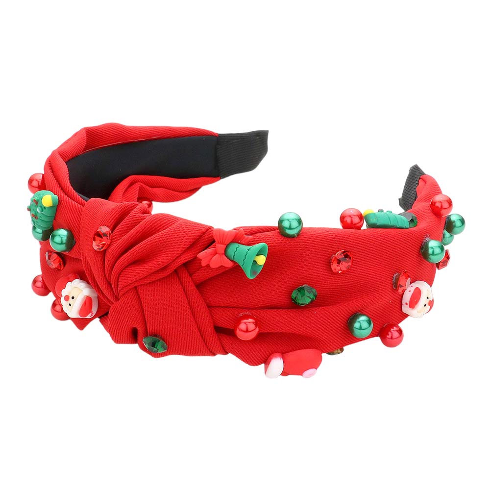 Red Tree Santa Claus Jingle Bell Glove Pearl Stone Knot Headband, push back your hair with this pretty headband, and add a pop of color to any plain outfit! This expounds your Christmas party and attracts everyone's attention. This is the perfect gift for Christmas, especially for your friends, family, and your love.