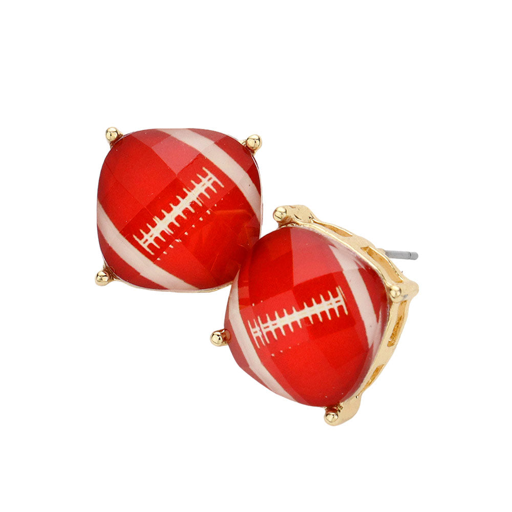 Red White Game Day Football Cushion Square Stud Earrings, are beautifully crafted with a plated brass base and coated in a clear enamel finish. Perfect gift for sports lovers, these stylish Game Day Football Cushion Square Stud Earrings are sure to make a statement. Perfect for football match day, Beach Party, and Party Earrings