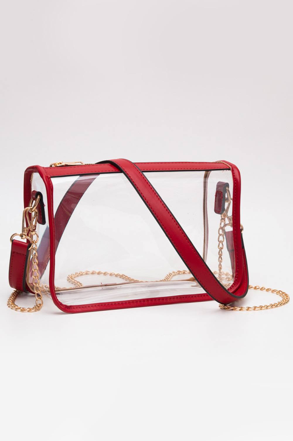 Red-Bag Clear Rectangle Stadium Concert Crossbody Bag offers a sleek, transparent design ideal for event security compliance. Its rectangular shape provides ample space for essentials while maintaining a compact profile. The adjustable crossbody strap ensures comfortable wear, making it perfect for concerts and stadium visits where quick access and visibility are essential. Durable materials guarantee longevity, combining practicality with modern style for hassle-free outings.