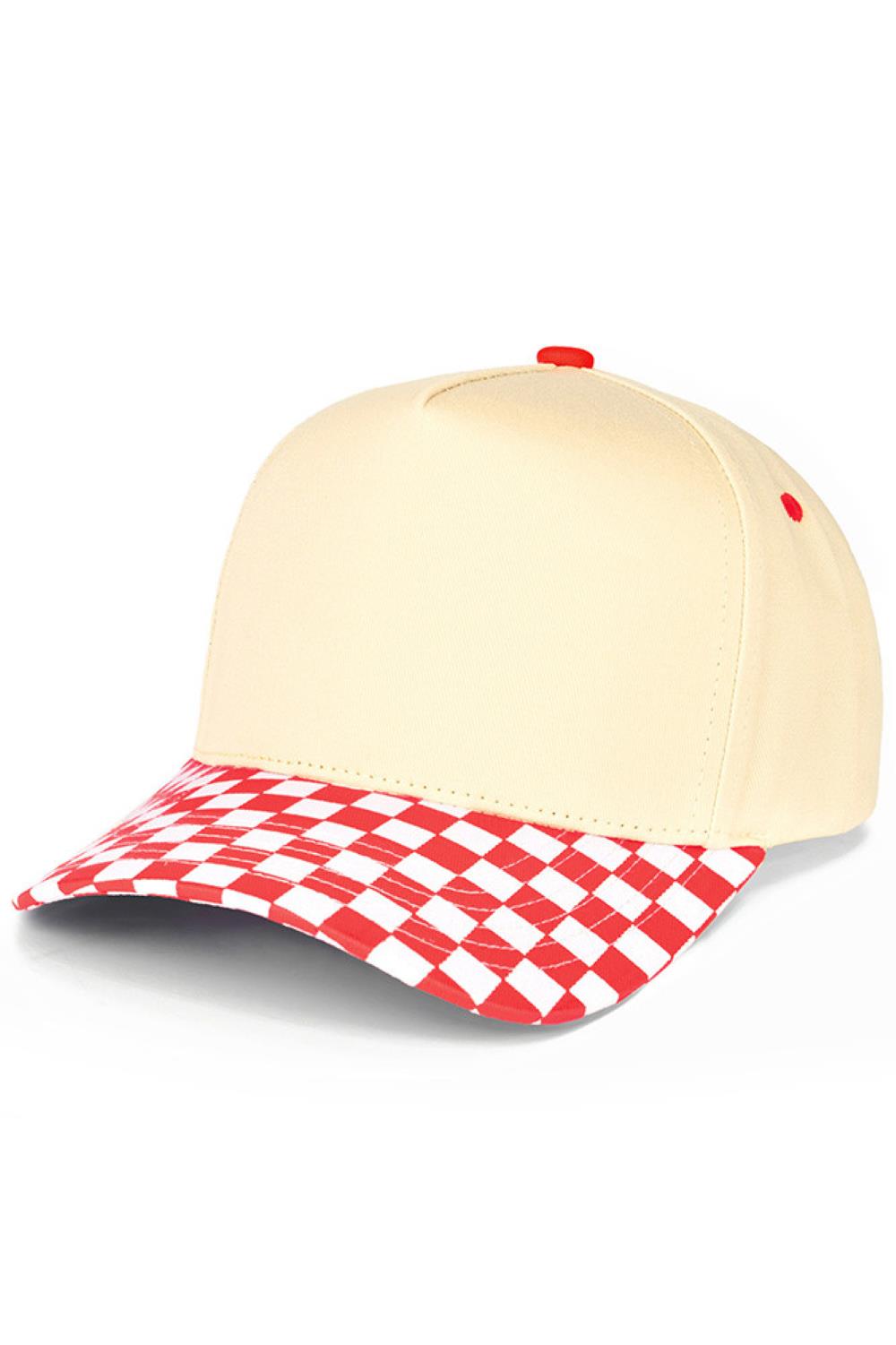 Red Classic checkboard pattern meets modern style with this two-tone canvas trucker hat from C.C. Crafted from 100% cotton for breathable comfort, this snapback design offers a one-size-fits-all fit with a 22.5" circumference. The structured canvas construction and contrasting color blocking create an effortlessly cool look perfect for casual outings, outdoor adventures, or everyday wear. Adjustable snapback closure ensures a secure, customizable fit for all head sizes. Made in Vietnam with quality craftsma