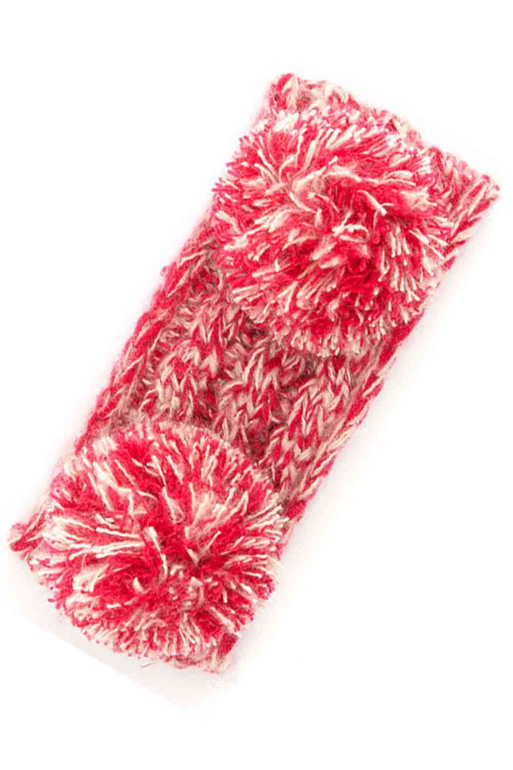 Red Cozy two-tone kids head wrap featuring a soft fuzzy lining for extra warmth and comfort. Double pom-pom design adds playful style perfect for cold weather. Crafted from 100% acrylic for durability and easy care. One size fits most children. A practical accessory that keeps little ones warm while looking adorable.