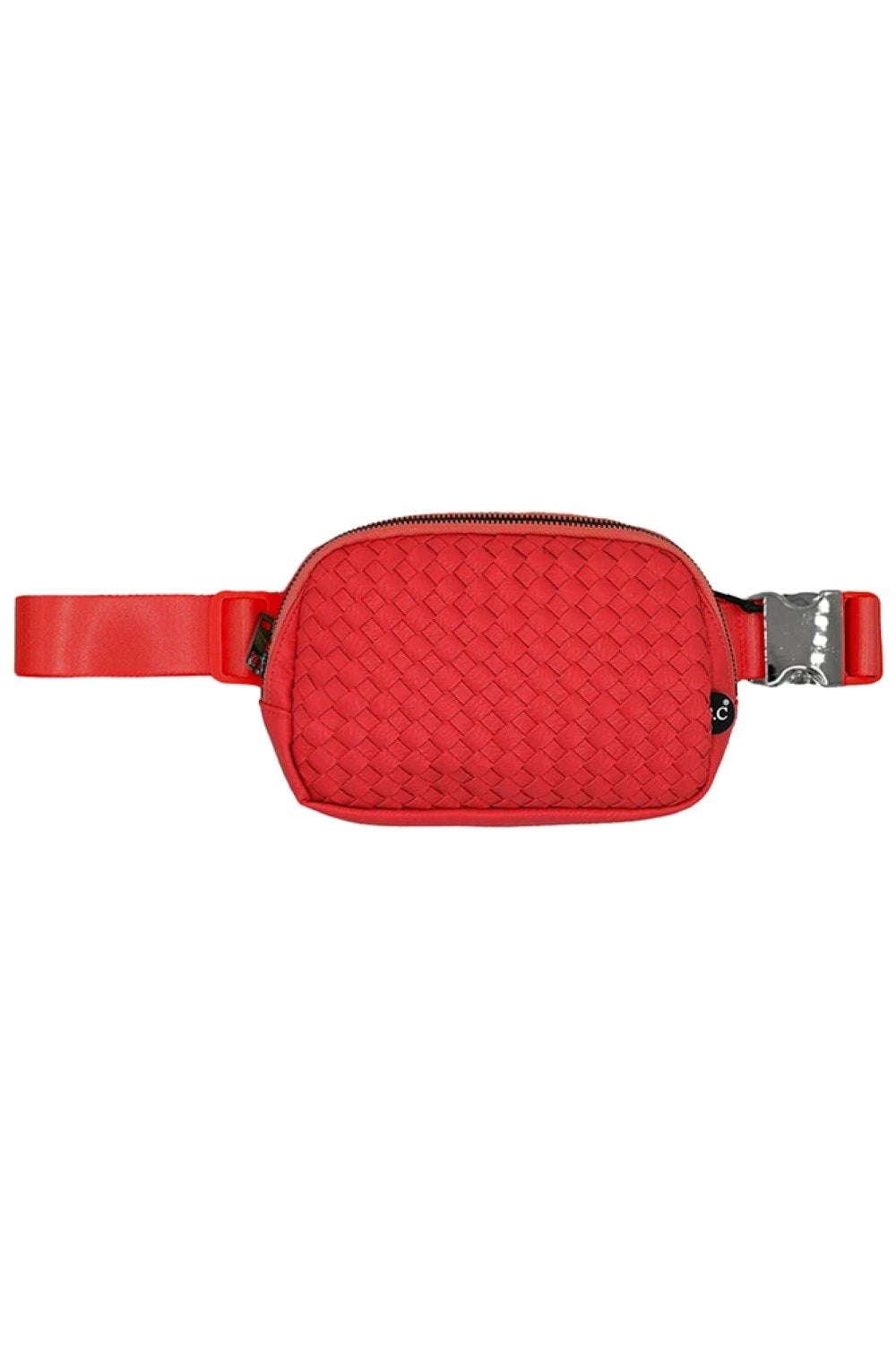 Red Carry your essentials in style with the C.C Vegan Leather Woven Fanny Pack. Crafted from 100% PU vegan leather with a textured woven finish, this versatile pack combines durability with a modern aesthetic. Measuring 9" x 6" x 2", it offers practical storage without bulk. The adjustable 46.75" strap fits comfortably across your body or waist, making it perfect for travel, festivals, or everyday outings. Lightweight and cruelty-free, it's the ideal accessory for those who value both function and ethics.