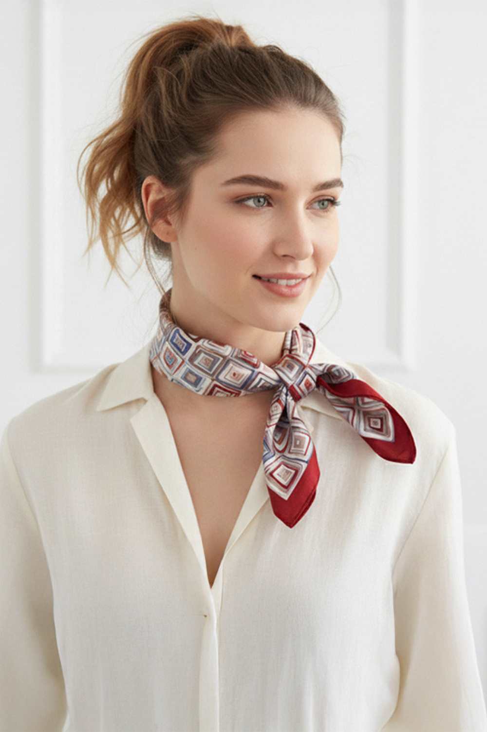 Red Elevate your accessory game with this modern abstract square pattern bandana scarf. Crafted from 100% lightweight polyester with a silky finish, it's the perfect year-round companion for any outfit. Measuring 27.5" x 27.5", this versatile scarf works as a headwrap, neck accessory, or styling statement piece. The contemporary geometric print adds an artistic touch to casual and dressed-up looks alike. Soft, breathable, and easy to care for your new go-to accessory.