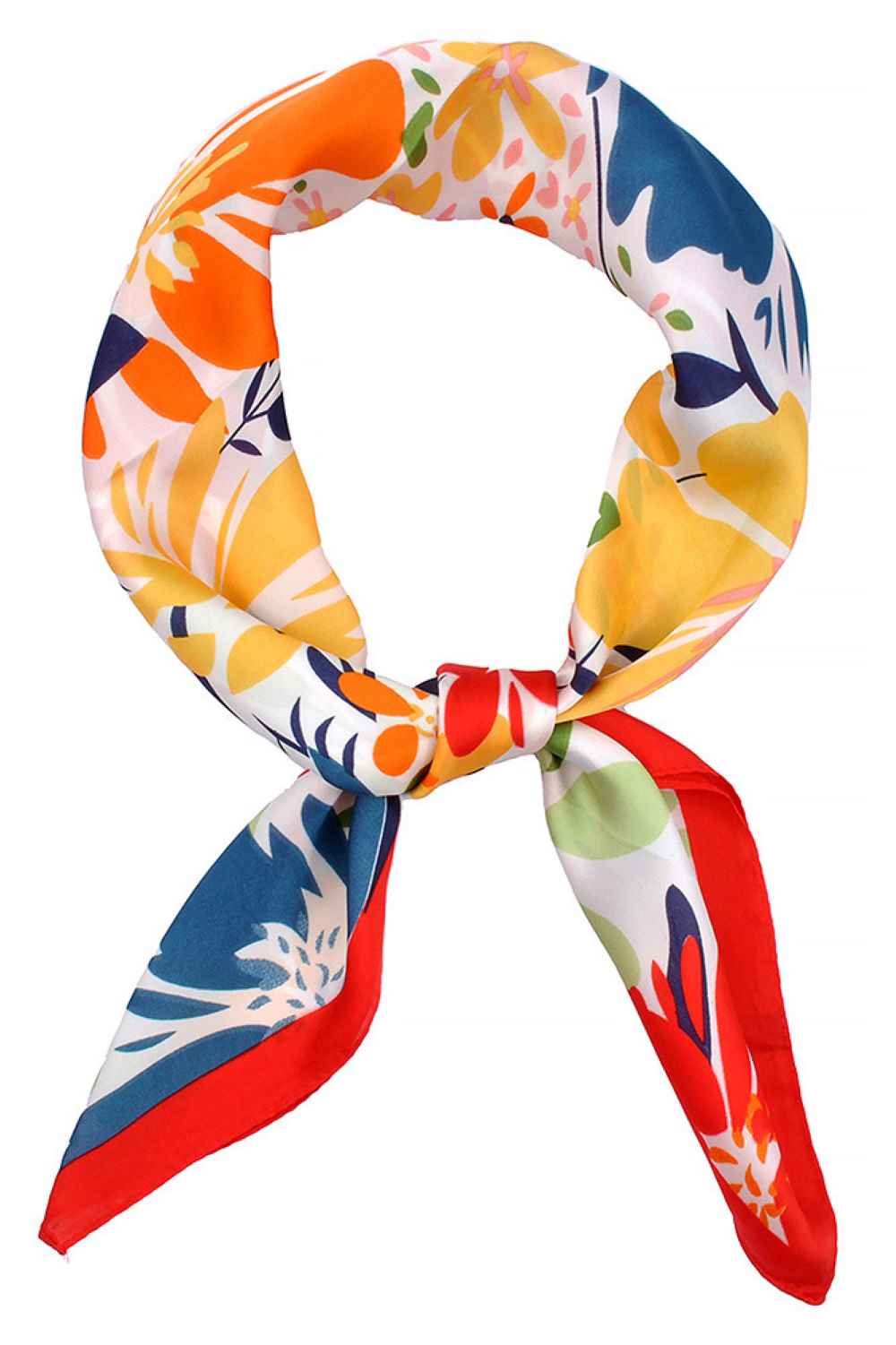 Red Brighten your summer style with this vibrant floral pattern bandana scarf. Crafted from lightweight 100% polyester, it's perfect for warm weather wear tie it around your neck, head, or wrist for effortless versatility. The generous 27.5" x 27.5" square cut offers plenty of styling options. Whether you're heading to the beach, running errands, or adding a pop of color to any outfit, this easy-care scarf keeps you cool and fashionable all season long.