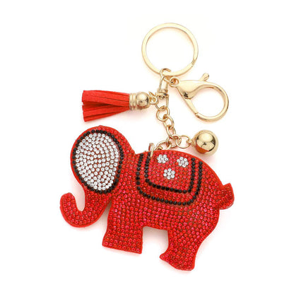 Bling Elephant Tassel Bag Charm - Red - Keychains
