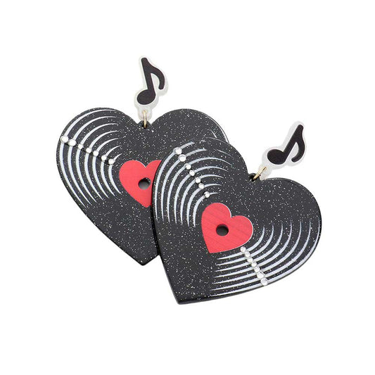 Resin Heart Record Music Dangle Earrings, Crafted with stunning resin, these earrings are a must-have for any music lover. The unique design features a miniature record disc, capturing the nostalgia of vinyl records. The lightweight design makes them comfortable to wear all day, perfect for a concert or a night out.