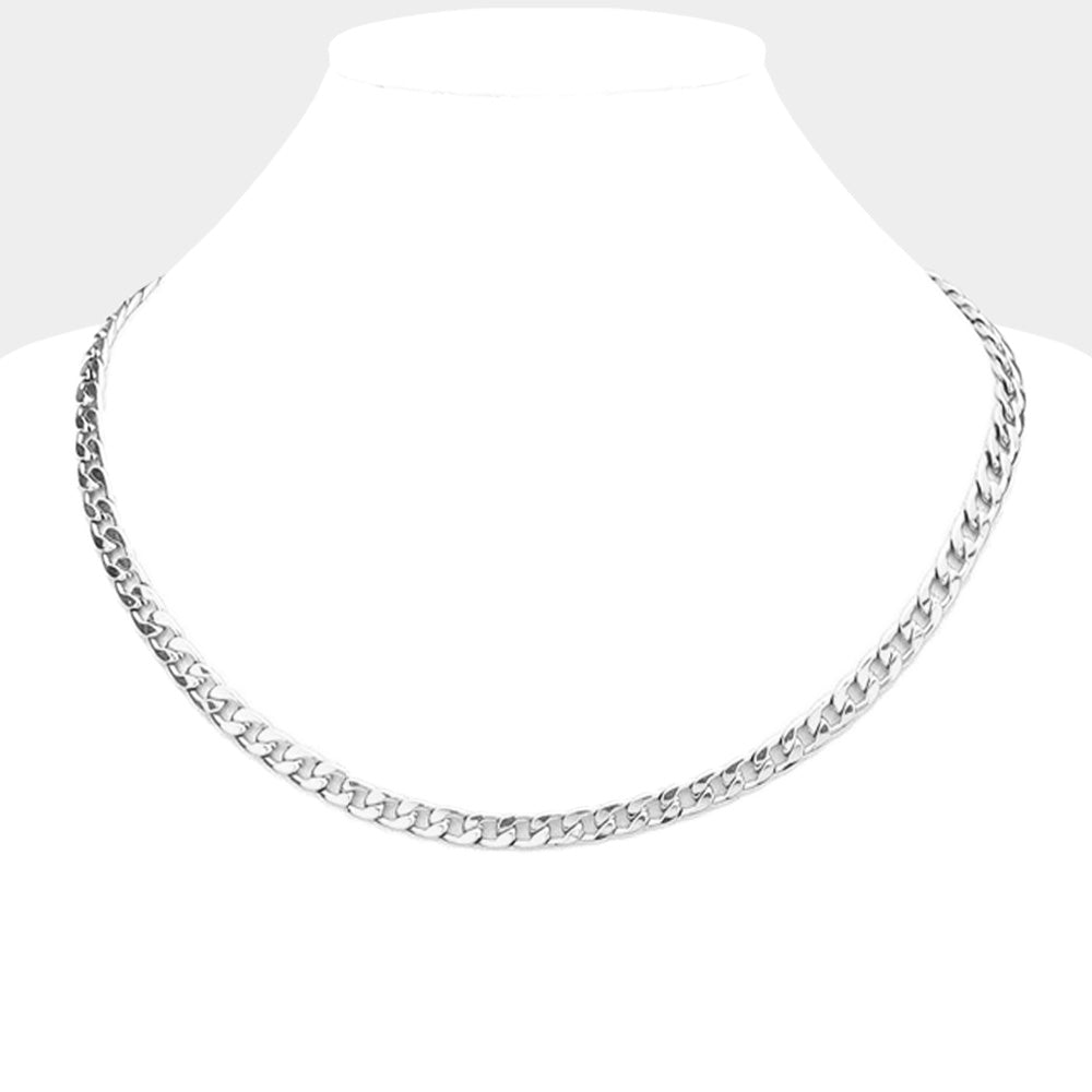 Rhodium 16 INCH, 5mm Stainless Steel Cuban Chain Necklace is a versatile and durable accessory for any style. Made of high-quality stainless steel, it is resistant to tarnishing and comfortable to wear. The 5mm width adds a sleek and modern touch. Elevate your look with this expertly crafted chain.