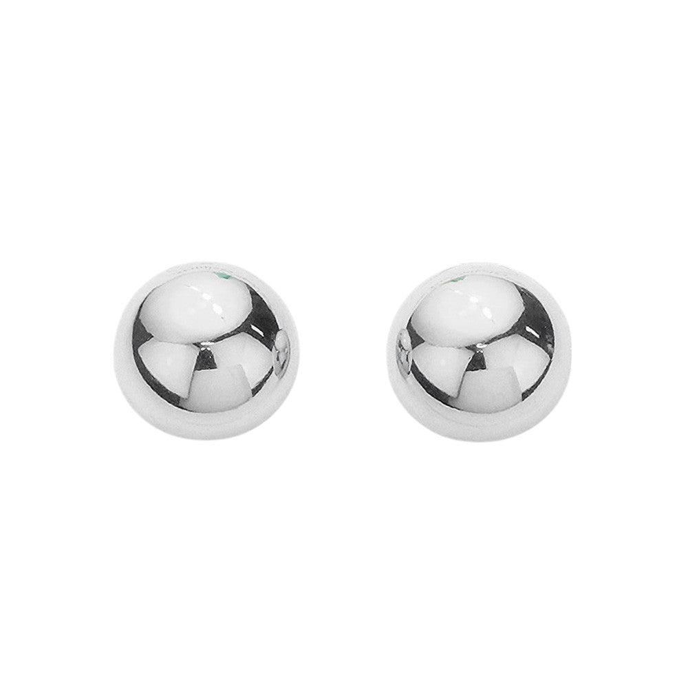 18K Gold Dipped Stainless Steel Metal Dome Stud Earrings - Rhodium - Earrings