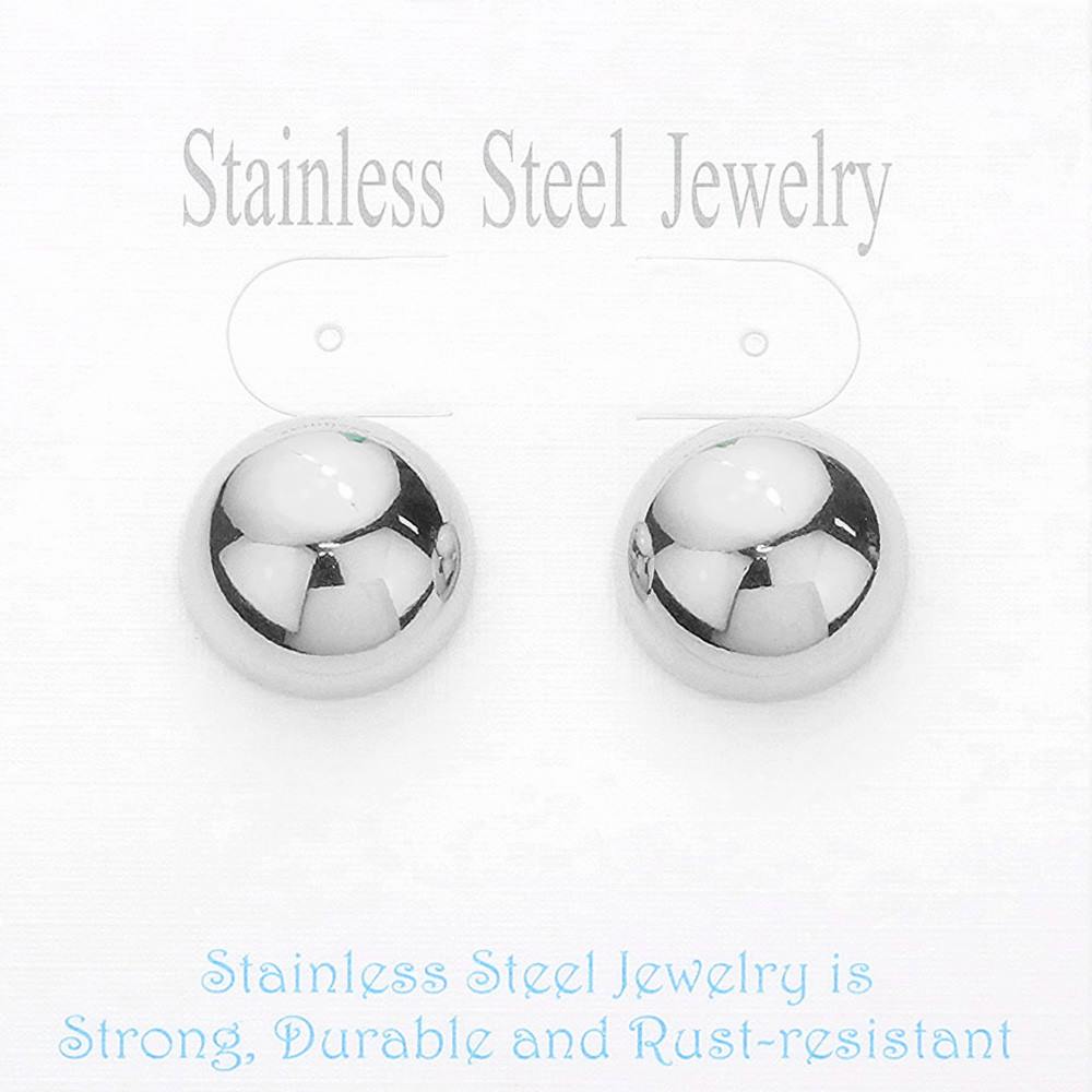18K Gold Dipped Stainless Steel Metal Dome Stud Earrings - Earrings