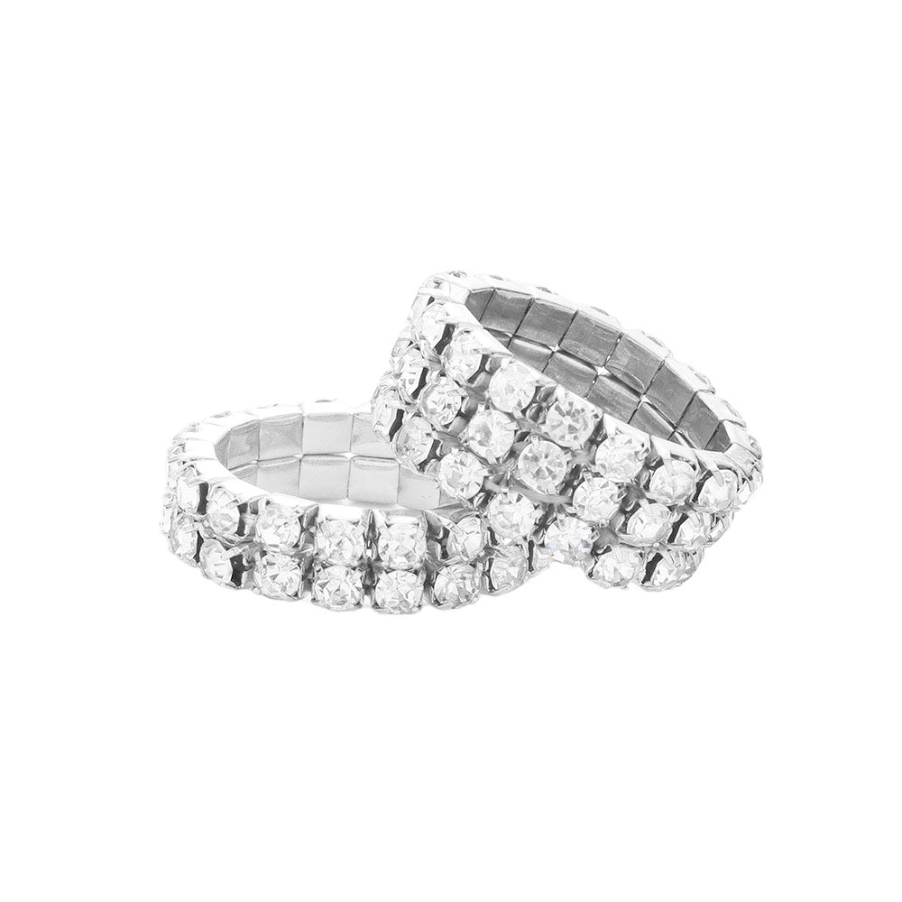 2PCS Rhinestone Stretch Rings - Rhodium - Rings