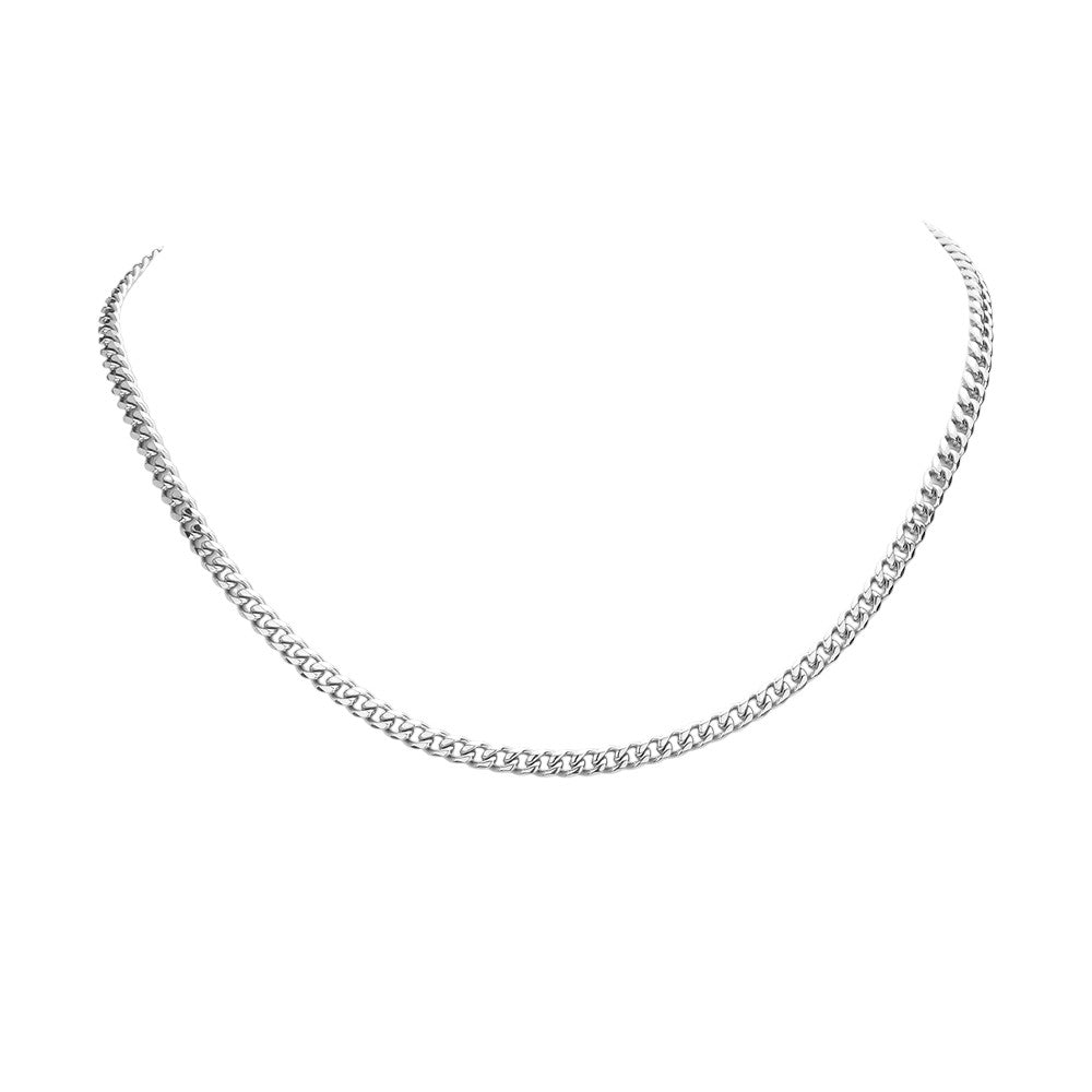 Rhodium 6 Diamond Cut Stainless Steel 16 Inch 4mm Cuban Metal Chain Necklace is crafted with high-quality diamond cut stainless steel, adding both durability and a touch of elegance to your outfit. The 6 diamond accents add a subtle sparkle, making it a perfect accessory for any occasion. Upgrade your jewelry collection with this sophisticated piece. 