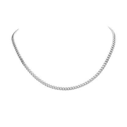 Rhodium 6 Diamond Cut Stainless Steel 16 Inch 4mm Cuban Metal Chain Necklace is crafted with high-quality diamond cut stainless steel, adding both durability and a touch of elegance to your outfit. The 6 diamond accents add a subtle sparkle, making it a perfect accessory for any occasion. Upgrade your jewelry collection with this sophisticated piece. 