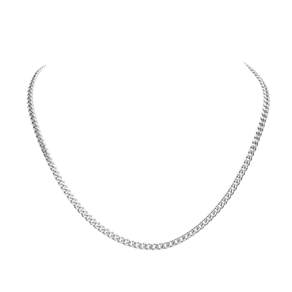Rhodium 6 Diamond Cut Stainless Steel 18 Inch 4mm Cuban Chain Necklace is a versatile and stylish addition to any jewelry collection. Made with high-quality stainless steel, it boasts a modern and sleek design, perfect for everyday wear. The diamond-cut details add a touch of elegance and shine, making it a must-have accessory. 