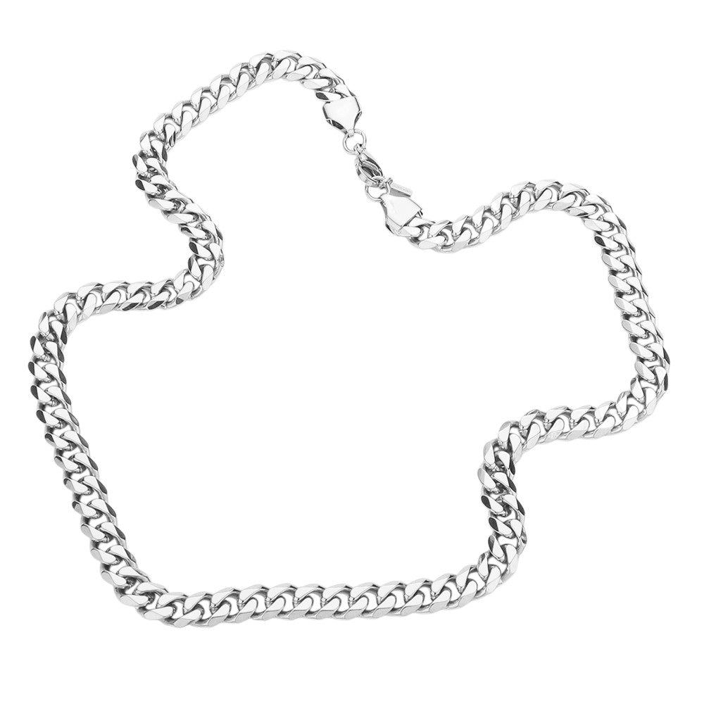 Rhodium-6 Diamond Cut Stainless Steel 18 Inch 8mm Cuban Metal Chain Necklace is a stylish and durable accessory for any occasion. Made of high-quality stainless steel, the necklace features a diamond-cut design that adds a touch of elegance. With an 18-inch length and 8mm thickness, it is the ideal size for everyday wear. It is a must-have for any fashion-forward individual.