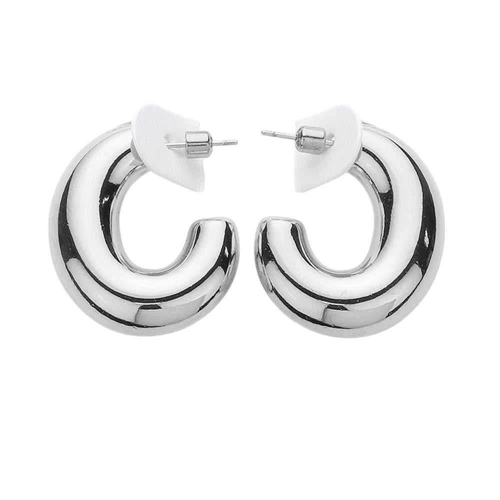 Chunky Stainless Steel Hoop Earrings - Rhodium - Earrings