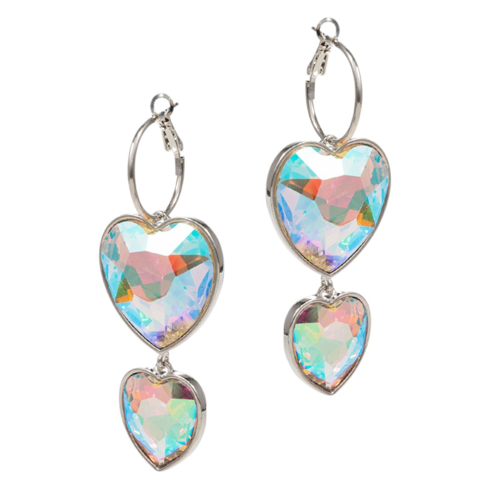 Rhodium Crystal Stone Double Heart Link Dropdown Earrings are expertly crafted with intricate details that will add a touch of sophistication to any outfit. The sparkling crystal stones and unique heart link design make these earrings a perfect addition to any jewelry collection. Elevate your style with these stunning earrings.