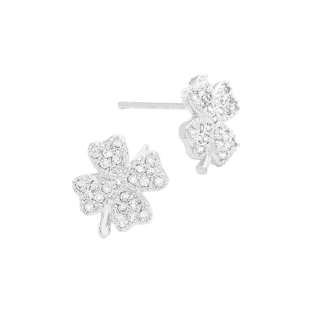 Rhodium Cubic Zirconia Clover Stud Earrings, Upgrade your jewelry collection. These expertly crafted earrings feature high-quality cubic zirconia stones, giving them a stunning sparkle. The clover shape adds a touch of elegance to any outfit, making them the perfect accessory for both formal and casual occasions.