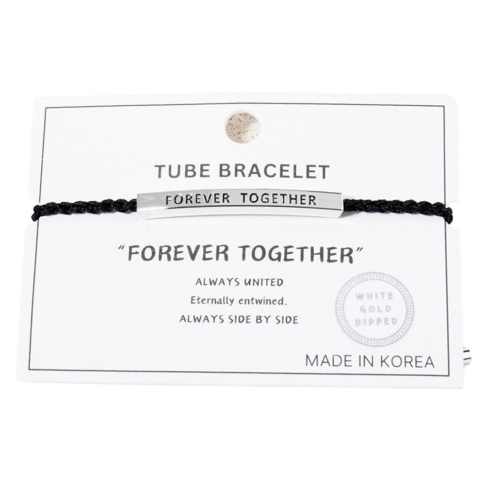 Rhodium-Gold-Dipped FOREVER TOGETHER Pointed Rope Cinch Pull Tie Bracelet is the perfect way to symbolize your eternal bond. The adjustable design ensures a comfortable fit, while the white gold dipped message bar adds a touch of elegance. Make a statement with this heartfelt accessory.
