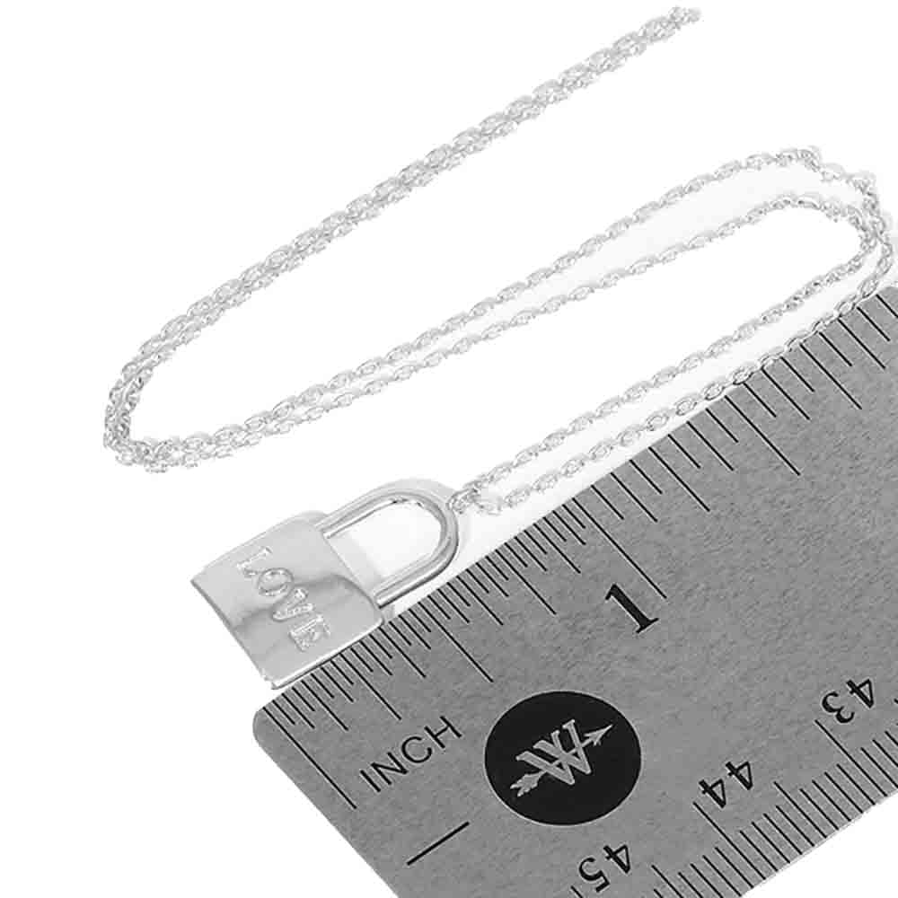 Rhodium Love White Gold Dipped Metal Lock Pendant Necklace, adds just the right amount of shimmer & shine and a touch of class to special events. Perfect Birthday Gift, Valentine's Gift, Anniversary Gift, Mother's Day Gift, Regalo Cumpleanos, Regalo Dia de las Madres, Regalo Dia del Amor, Graduation Gift, Just Because Gift