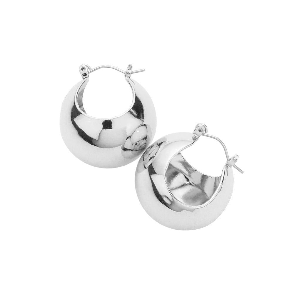 Rhodium Metal Hoop Pin Catch Earrings, these stylish metal hoop earrings feature a secure pin catch closure, the perfect combination of convenience and fashion. Crafted with a lightweight design, they'll dangle elegantly on your ears without weighing you down. Perfect gift item for friends and family members.