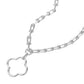 Rhodium Open Quatrefoil Pendant Hardware Chain Necklace is a stunning accessory that adds a touch of elegance to any outfit. The intricate quatrefoil pendant design is crafted with durable hardware chain for a unique and eye-catching look. Elevate your style with this expertly crafted necklace.