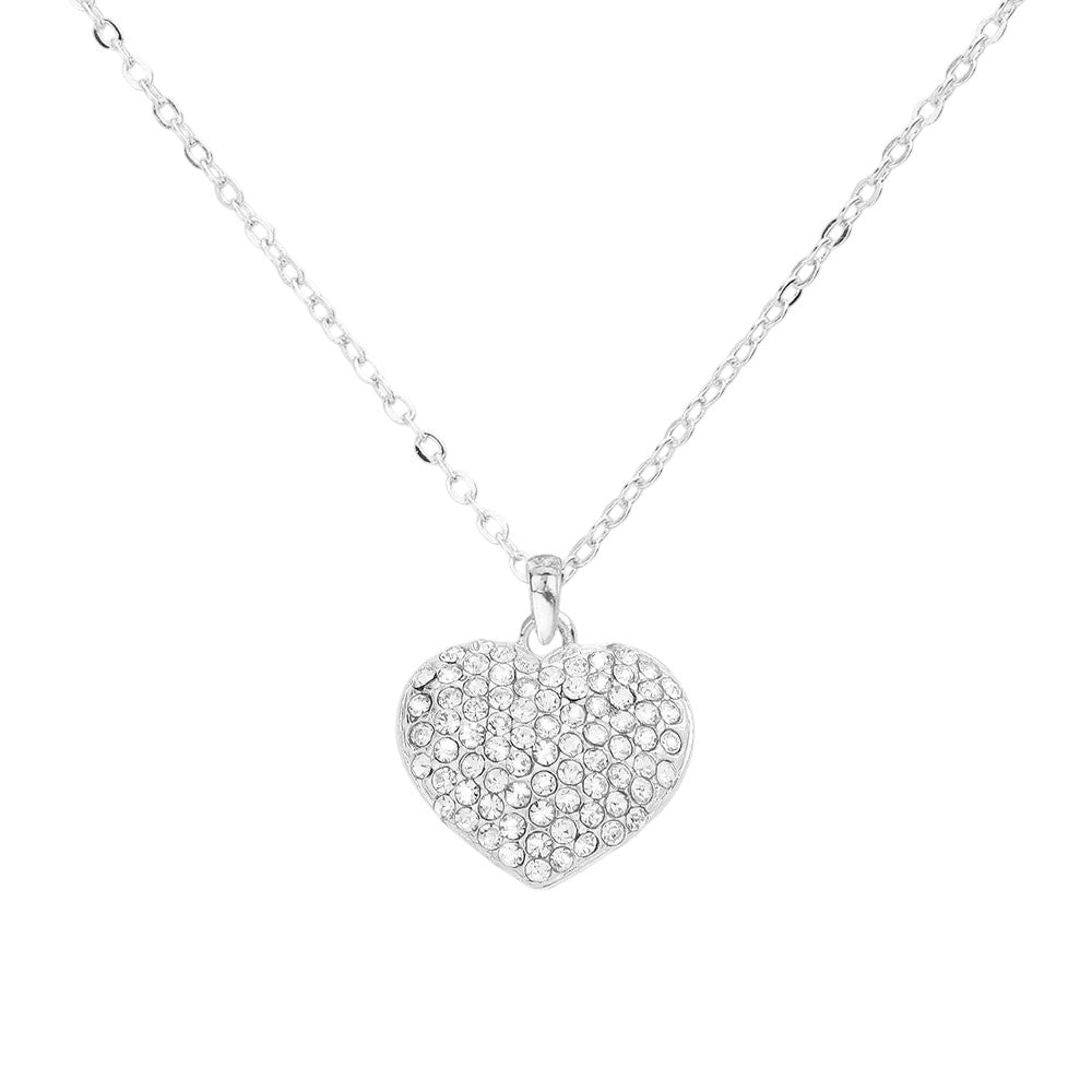 Pave heart pendant necklace - Rhodium - Necklaces