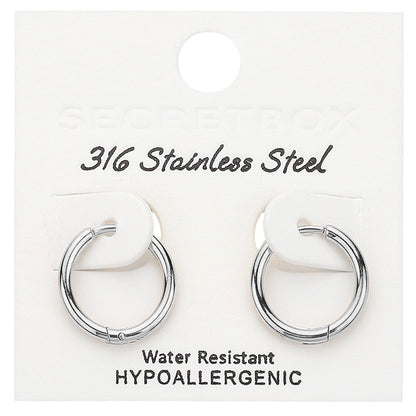 SECRET BOX Stainless Steel Huggie Hoop Earrings - Rhodium - Earrings