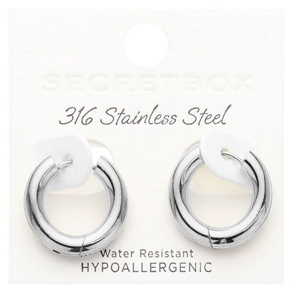 SECRET BOX_Stainless Steel Round Classic Hoop Earrings - Rhodium - Earrings