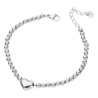 SECRET BOX_Stainless Steel Heart Pointed Ball Beaded Bracelet - Rhodium - Bracelet