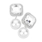 Rhodium Square Stone Pearl Link Dangle Evening Clip on Earrings, make a fashionable addition to any ensemble. Crafted with a unique square stone and pearl link, these eye-catching earrings are perfect for any formal or special occasion. These clip-on earrings offer a secure fit and ensure complete comfort throughout the night.