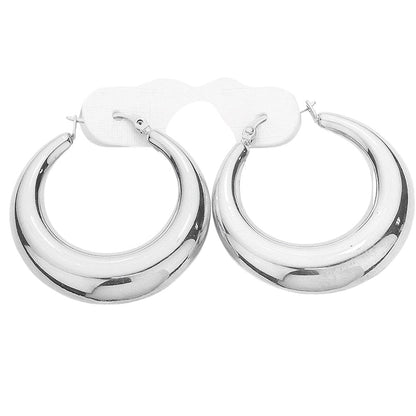 Rhodium Stainless Steel 1.5 Inch Metal Hoop Pin Catch Earrings are expertly crafted for durability and longevity. Made with high-quality stainless steel and featuring a secure pin catch design, these earrings are perfect for everyday wear. Enjoy the timeless elegance of a classic hoop earring with the added benefits of a strong and sturdy material.