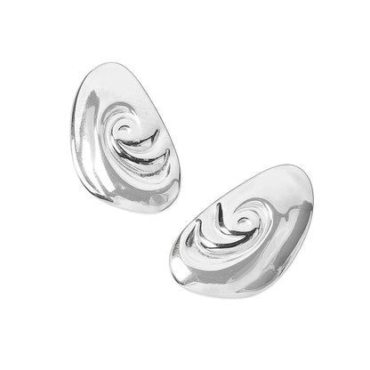 Rhodium Stainless steel swirl plate earrings are a stylish addition to any outfit. Made with durable stainless steel, they are resistant to tarnishing and hypoallergenic, making them perfect for sensitive ears. The unique swirl design adds a touch of elegance and will elevate your look.