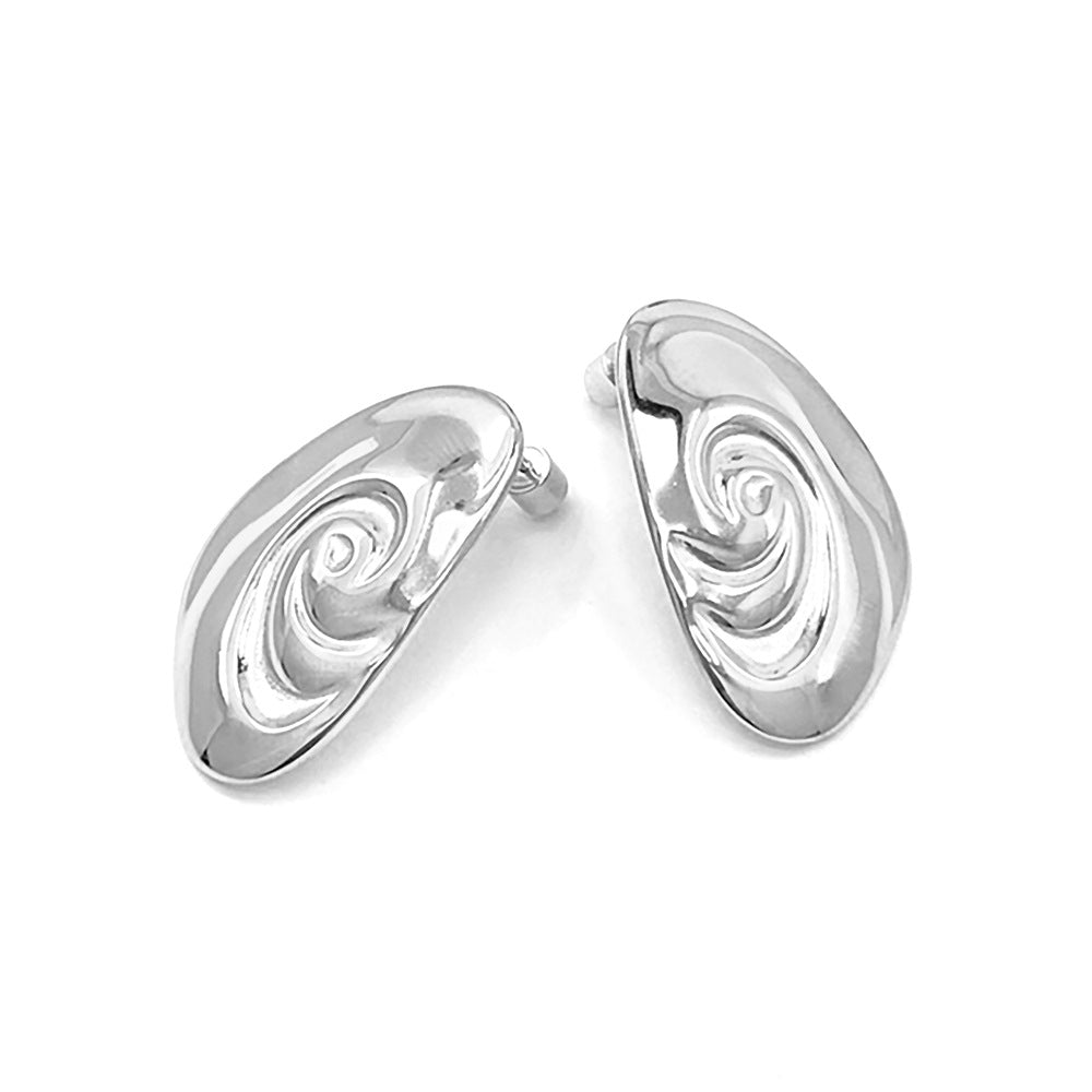 Rhodium Stainless steel swirl plate earrings are a stylish addition to any outfit. Made with durable stainless steel, they are resistant to tarnishing and hypoallergenic, making them perfect for sensitive ears. The unique swirl design adds a touch of elegance and will elevate your look.