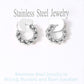 Rhodium Stainless steel twisted mini hoop earrings are a stylish addition to any outfit. Made with durable stainless steel, they are perfect for everyday wear and have a unique twisted design for a modern touch. Add these to your earring collection for a sleek and sophisticated look.