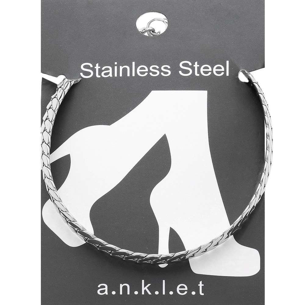 Rhodium Stainless Steel Wheat Chain Anklet is a durable and stylish accessory that will elevate any outfit. Made from high-quality stainless steel, this anklet is resistant to tarnishing and corrosion. Its unique wheat chain design adds a touch of elegance to any look. Perfect for any occasion.