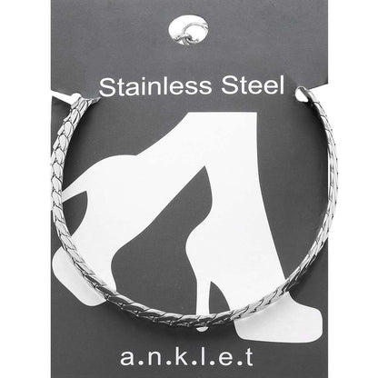 Rhodium Stainless Steel Wheat Chain Anklet is a durable and stylish accessory that will elevate any outfit. Made from high-quality stainless steel, this anklet is resistant to tarnishing and corrosion. Its unique wheat chain design adds a touch of elegance to any look. Perfect for any occasion.