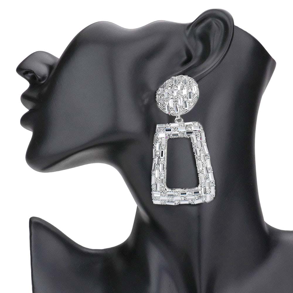 Rhodium Stone Embellished Chunky Open Rectangle Evening Earrings, get ready with these evening earrings to receive the best compliments on any special occasion. These classy evening earrings are perfect for parties, Weddings, and Evenings. Awesome gift for birthdays, anniversaries, Valentine’s Day, or any special occasion.