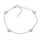 Rhodium Stone Pointed Heart Pendant Station Bracelet is expertly crafted with a delicate design for a chic and sophisticated look. Made with a stone pointed heart pendant and stationed on a bracelet, this piece exudes elegance and charm. Perfect for any occasion, it adds a touch of refinement to any outfit.