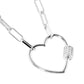 Rhodium White Gold Dipped CZ Open Heart Carabiner Pendant Paperclip Necklace offers a unique and stylish addition to any jewelry collection. The open heart design is complemented by sparkling CZ stones, while the paperclip necklace adds a modern twist. Made with quality materials, this necklace is a must-have for any fashionista.