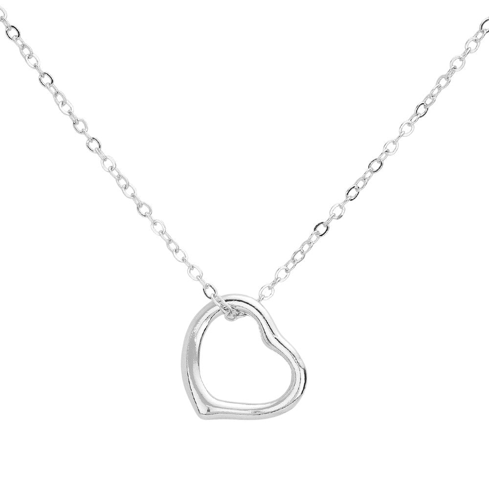 Metal Open Heart Pendant Necklace - Rhodium - Necklaces