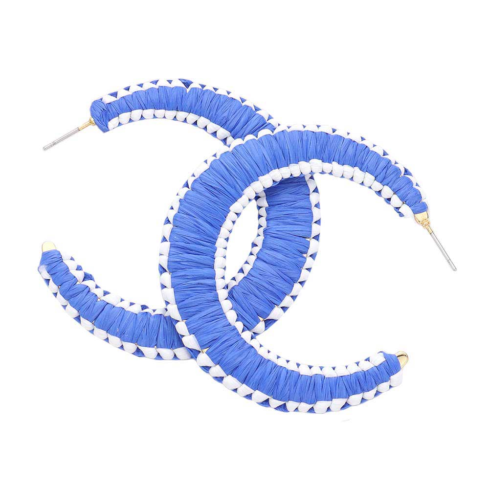 Royal BLue Woven Raffia Hoop Earrings! These dangly accessories bring a touch of shimmer and shine to any look. Great for birthdays, anniversaries, or just because - these earrings are the perfect gift for your special someone (or yourself!). Get ready to make a sartorial statement! Awesome everyday day wear, pairs well with any outfit.
