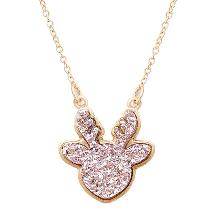 Druzy Reindeer Pendant Necklace