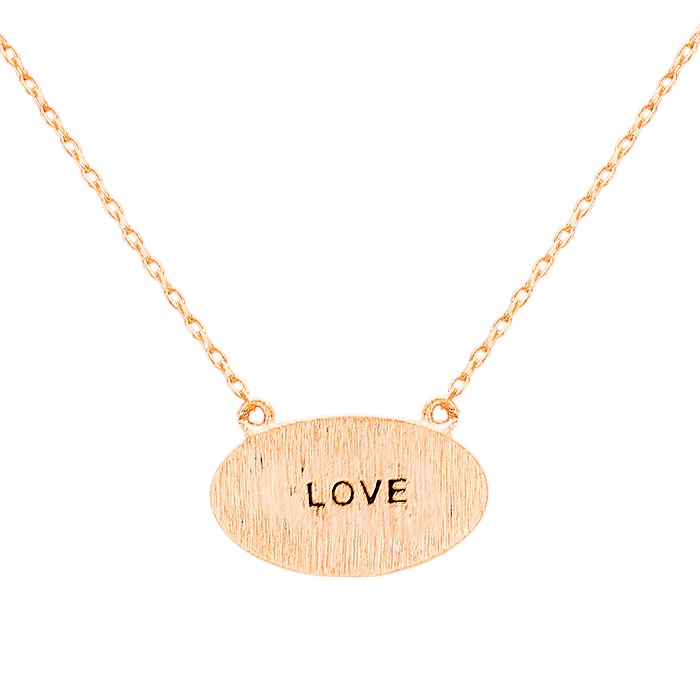 "Love" Brass Oval Metal Pendant Necklace