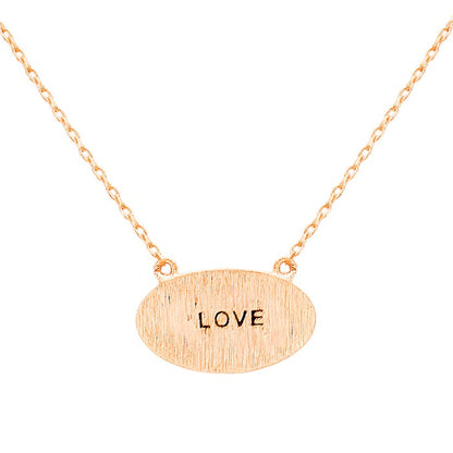 "Love" Brass Oval Metal Pendant Necklace