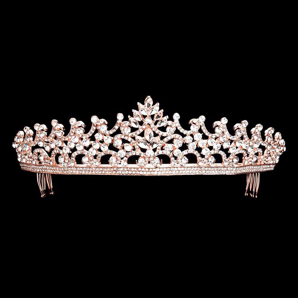 Rose Gold Marquise Round Stone Embellished Princess Tiara, this awesome princess tiara will make you the ultimate royal beauty and make you absolutely stand out to receive the best compliments on special occasions. It perfectly adds luxe to your outfit and makes you more gorgeous. It's easy to put on & off and durable. The stunning hair accessory is really beautiful, Pretty, and lightweight. 