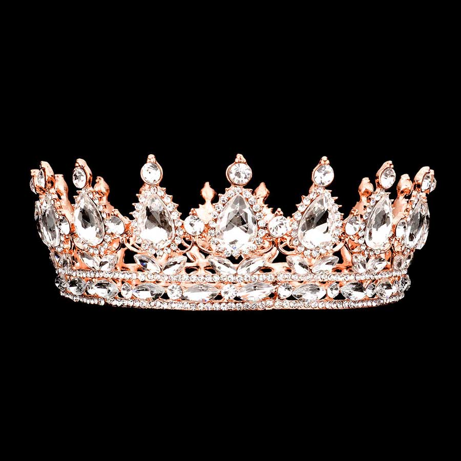 Teardrop Stone Accented Crown Tiara - RoseGold - Tiaras