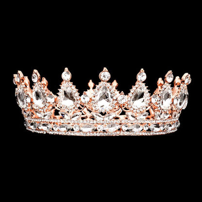 Teardrop Stone Accented Crown Tiara - RoseGold - Tiaras